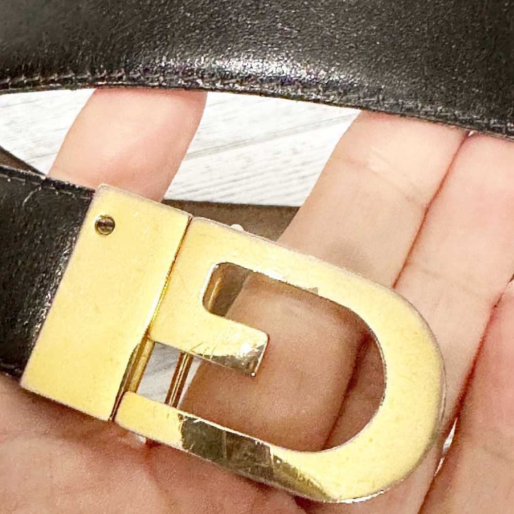 Gucci Vintage Black/Brown  Leather Belt with Gold Buckle - Picture 3 of 4